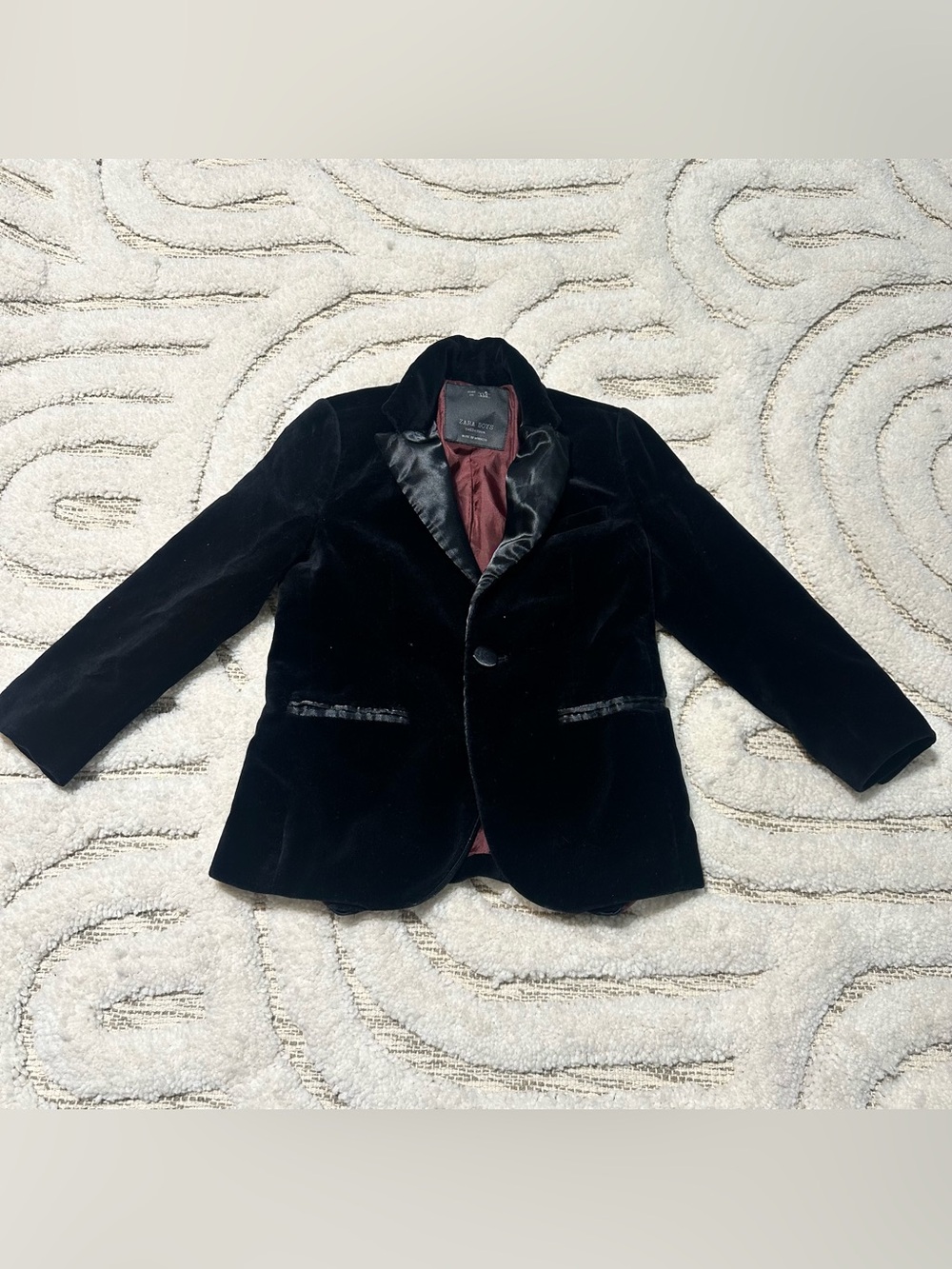 Boys Zara Black, Velour Dress Coat | Size 5